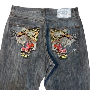 Ed Hardy Jeans Embroidered Tiger Graphic Denim Pantsjeans 36/34